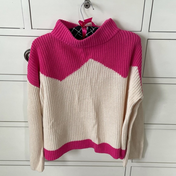 J CREW pink and cream mock neck sweater - Picture 1 of 4